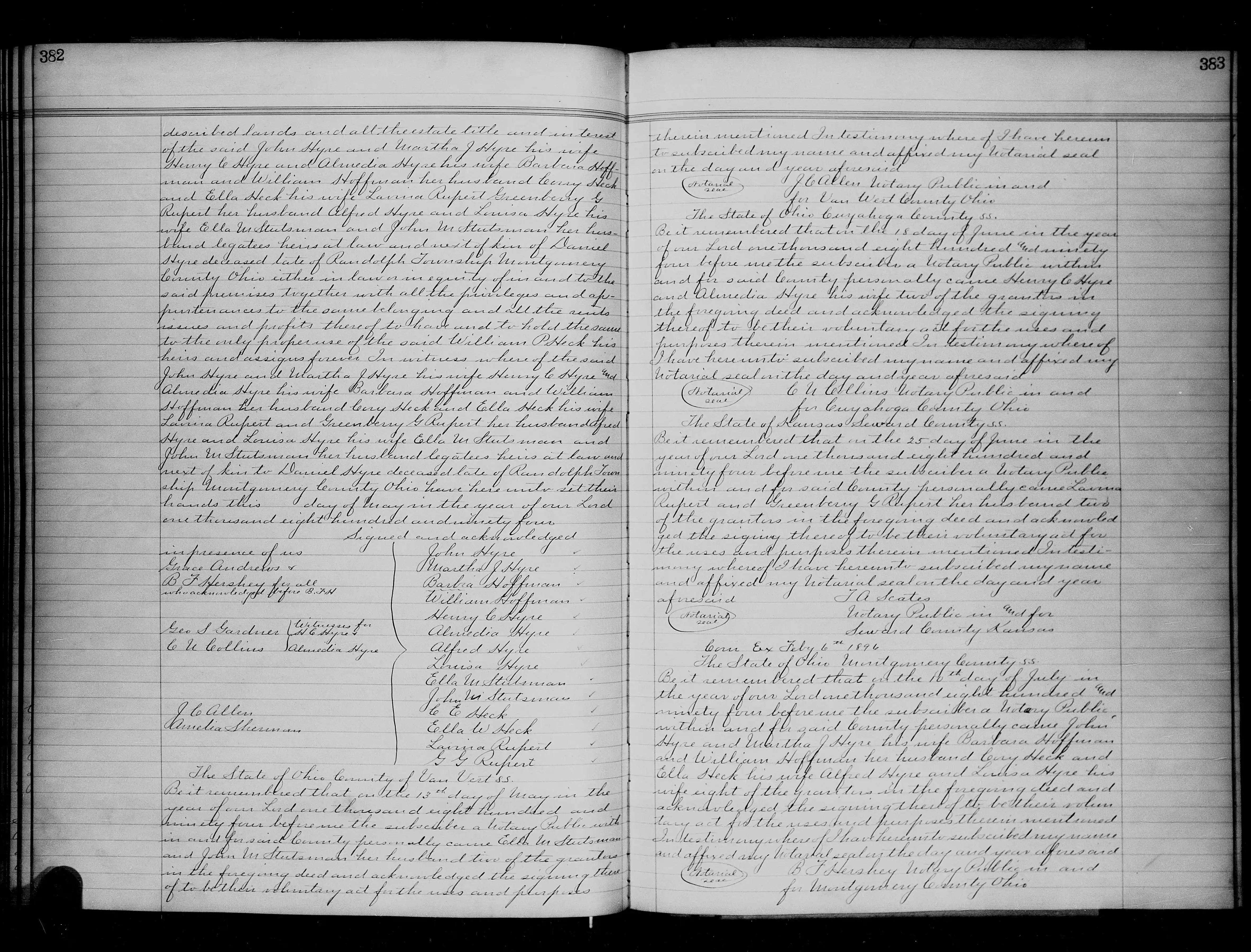Hyre, Hoffman, Heck, Rupert & Stutsman Land Sold To William Heck, Pages 02 and 03, May 1894